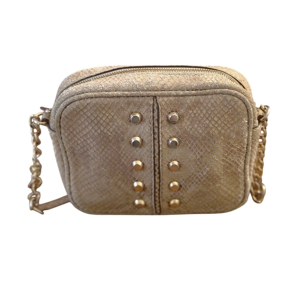 Michael Kors Metallic Snakeskin Embossed Studded Crossbody Bag Gold Champagne